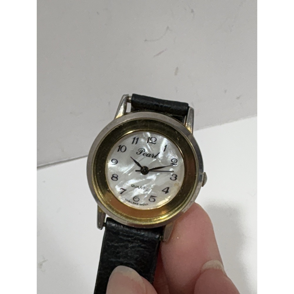 Pearl Quartz‎ Lady Wristwatch Thailand Movt Leather Black Band  Watch NO Battery